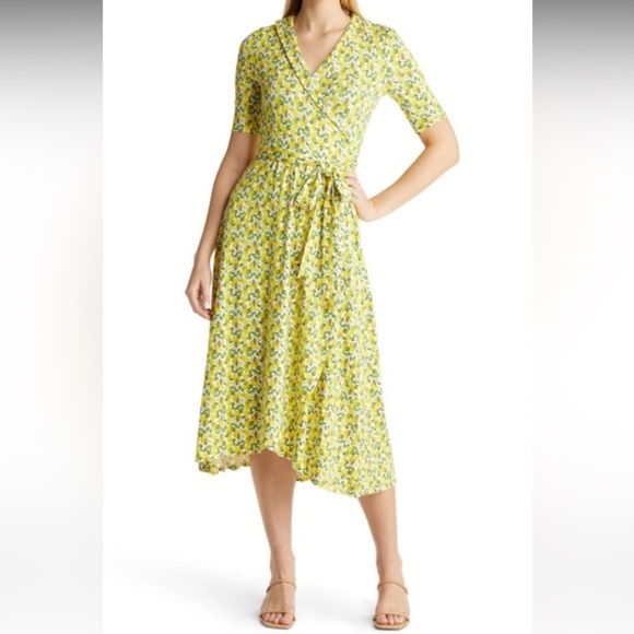 Boden Lavinia Jersey Wrap Dress in Ivory Lemon Vine - Size 6R - Picture 1 of 6